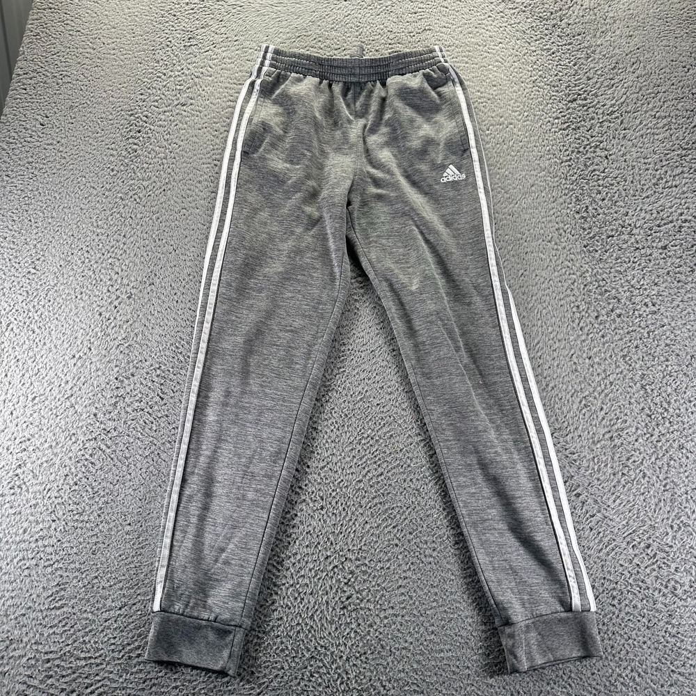 Adidas Sweatpants Boys L Gray Polyester Activewear Tapered Striped Elastic Waist
